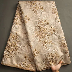 Latest Floral Brocade Fabric Jacquard Laces Nigerian Damask Organza Mesh Material French Tulle Gilding Tissue For Dress S3466