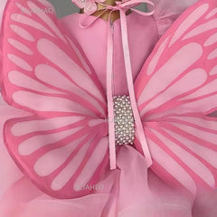 Party Dress with Wings Cute Tutu Fairy Costume Pink Children Girls Short Kids First Birthday Celebration Princess Pageant Gown