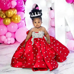 Fuchsia Beading Girl's Birthday Party Dresses Customized Ball Gown Puffy Flower Girl Dress Princess Baby Kids Pageant Gowns