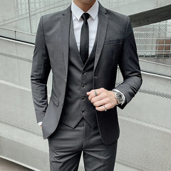 suit 6XL (Blazer+ Vest + Pants) Men's Fashion Casual Gentleman Slim Fit Work solid color outdoor Business wedding banquet suit