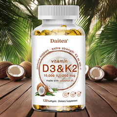 2-in-1 Vitamin D3 K2 Supplement Softgel, 10000 IU VIT D3 + 200 MCG Vitamin K2, Support Calcium Absorption in Bones