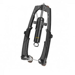 A black hydraulic arm exerciser with adjustable resistance and ergonomic handles.