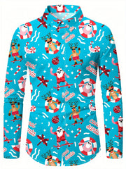 Christmas Festival Theme Men's 3D Printed Formal Shirts Christmas Tree Santa Claus Graphic Long Sleeve Shirt Fashion Men's Shirt