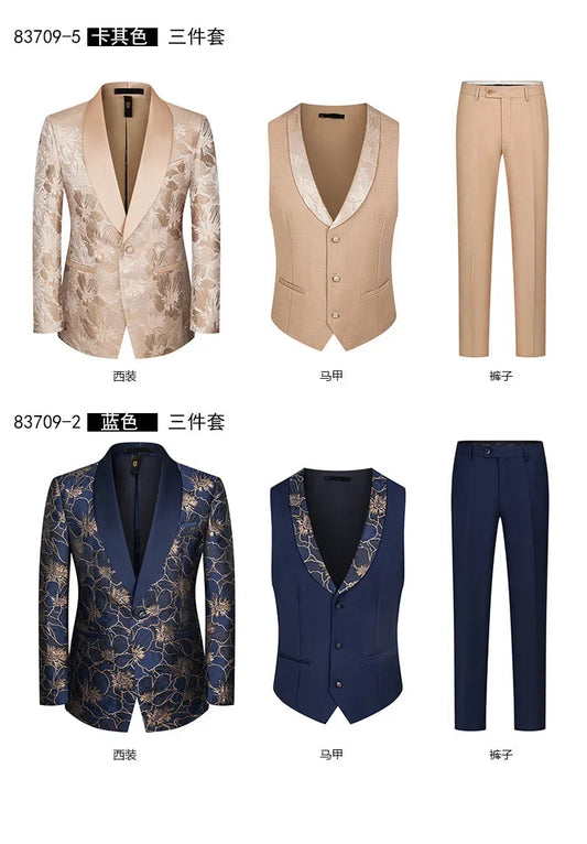 Elegant Wedding 3 Piece Jacket Pants Vest Full Set Luxury Single Breasted Peak Lapel Purple Male Clothing Men's Suits Blazer SHOWLU FASHION STORE