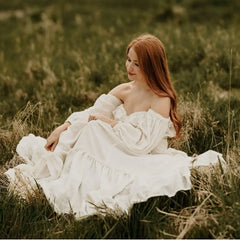 Bohemian Photo Shooting Pregnancy Dress 2 Pieces Set Linen Cotton Retro Fitting Maternity Dress Fancy Photography Gowns
