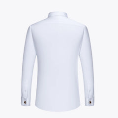 Premium Mens Pin Collar Dress Shirts Stylish French Cuff Button Male Business Formal Shirt For Party Wedding White Black