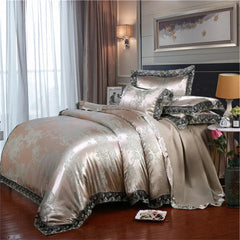 Nordic Satin Jacquard Duvet Cover Set Luxury Flower Bedding Set Adlut Quilt Cover Pillowcases Sheet Twin Queen King Home Texiles SHOWLU FASHION STORE