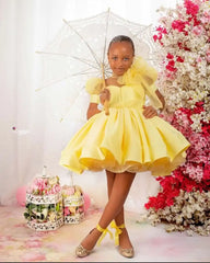 Pink Ball Gown Flower Girl Dresses Customized Tulle Tiered Ruffles Children Birthday Party Gowns High Neck Kids Wedding Dress