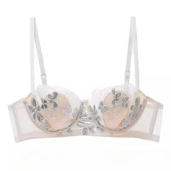 Rabbit Ears Big Chest Small Thin Bra French Underwear Soft Underwire Sexy European and American Embroidery Bra Set for Women SHOWLU FASHION STORE