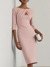 Elegant Knee - length Dress for Women - V - neck 3/4 Sleeves Bodycon Style Perfect for Office Party Wedding Guest