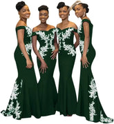 Burgundy Womens Off The Shoulder Mermaid Bridesmaid Dresses for Wedding Lace Satin Prom Dresses Long Formal Evening Gowns Africa