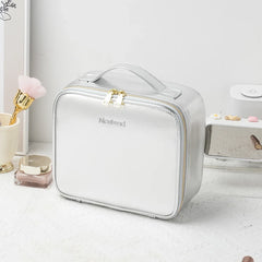 Travel Makeup Bag with LED Lighted Mirror 3 Color Scenarios Adjustable Brightness, with DIY Dividers, Toiletry Makeup Case Gift