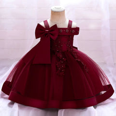 6 12 24 36 Months Baby Girls Dress Big Bow Wedding Party Elegant Little Princess Dress Kids Birthday Present Christmas Vestidos