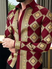 New men's 3D clover printed long sleeved shirt with high-quality pattern casual long sleeved collar top