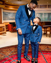 Blue Groom Suits For Wedding Tuxedos Black Velvet Collar Men Birthday Party Formal Outfits Sets Attire (Jacket +Pants))