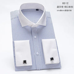 Men's French cufflink shirt long sleeved spring style multi-color collar high collar slim fit collar formal striped shirt