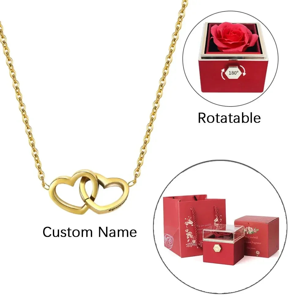 2024 New Valentine Eternal Rose Jewelry Ring Box Rotate Wedding Pendant Necklace Storage Case for Women Girlfriend SHOWLU FASHION STORE