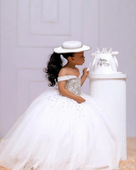 Orange Tulle Girls Birthday Party Dresses Customized Ball Gown Crystal Flower Girl Dresses for Wedding Baby Girls Pageant Dress