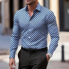 Men's Stylish Casual Long Sleeve Shirt Breathable Tops Gradient Casual Business Shirts Full Sleeve shirts Turn-Down Collar
