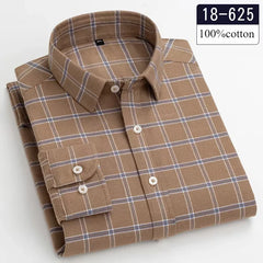high quality 100%cotton brushed long-sleeve shirts for men slim fit formal shirt designer plaid clothes soft casual striped tops