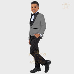 Boys' formal suit 3 pcs white jacket vest pants with black tie, kids' uniform set custom tuxedo for wedding prom birthday party