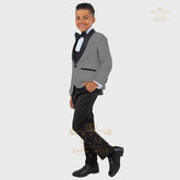 Boys' formal suit 3 pcs white jacket vest pants with black tie, kids' uniform set custom tuxedo for wedding prom birthday party