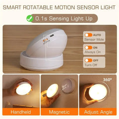 Night Lamp With Motion Sensor Night Light Rechargeable Wireless Led 360 Rotating Magnetic For Kitchen Room Bedside Table