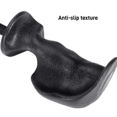 A black ergonomic tricep rope handle featuring a textured, non-slip surface for a secure grip.