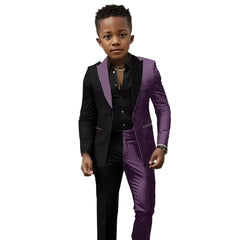 boys wedding suit 2 pcs jacket pant set black and white spliced slim fit customized tuxedo for 2T-16T Easter prom birthday gift