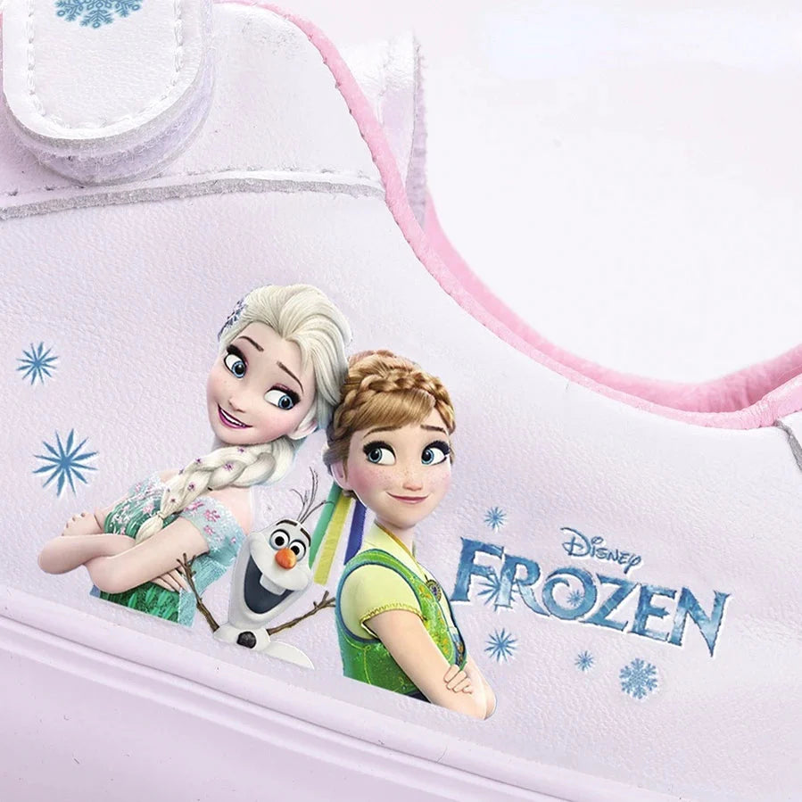 Disney Girls Frozen Princess White PU Leather Bow White Casual Shoes Non-slip Soft Bottom Sports Casual Shoes For Girl Size 23-3 SHOWLU FASHION STORE