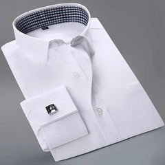 Quality French Cufflinks Shirt Men's Long Sleeve Tuxedo Male Brand Slim Fit White Button Cuff Social Men Dress Shirts