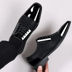 Luxury Men's Dress Shoes PU Leather Shoes Lace Up Office Black Oxfords Flats Wedding Party Shoe Business Pointed Toe Men Shoes