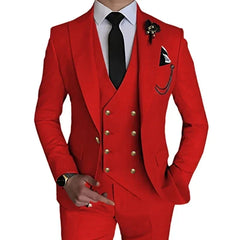 Fashion Men's Suits 3 Pieces Leisure Boutique Single Buckle Slim Fit Dress Wedding Suit Set (Blazers+Vest+Pants)