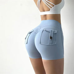 Summer Peach Butt Fitness Exercise Three-Quarter Pants Cargo Air Dry Pocket Yoga Tight lift the hips Women's Shorts
