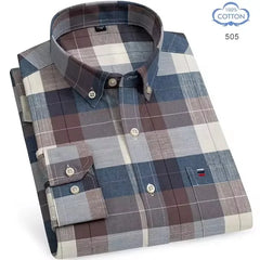 100% Pure Cotton Oxford Shirts for Men Long Sleeve Plaid Shirt Striped Male Business Checked Red Shirt Mans Designer Clothes 7XL