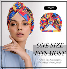 New African Print Pleated Turban Floral Beanie Pre Tied Front Knot Elastic Head Wrap Elegant Women Chemo Cap Bandana Headwear