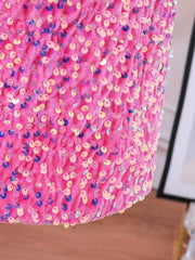 Cute Stylish Girls Pink Sequined Round-Neck Ceremonial Dress Spring Autumn Fashionable Kids' Special Occasion Outfit