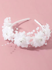 1pc irls‘ White Flower Girl Headband for Wedding, Elegant Floral Bridal Party Hair Accessory