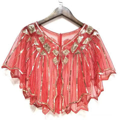1920s Retro Beaded Sequin Flapper Shawl Loose Decoration Outerwear Short Cape Evening Party Ladies Cloak Shawl PST02#
