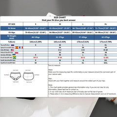 A size chart table for women's underwear showing measurements for sizes S through XL.