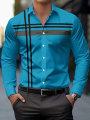 2025 Men's Checked Long-sleeved Shirt Casual Fitted Button Shirt High-end Striped Design Shirt Men's Fashionable Clothing Top