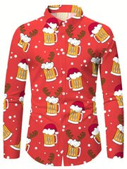 Christmas Festival Theme Men's 3D Printed Formal Shirts Christmas Tree Santa Claus Graphic Long Sleeve Shirt Fashion Men's Shirt