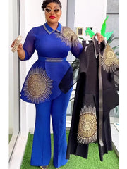 2 Piece Set Africa Clothes 2024 New Dashiki African Summer Fashion Suits Top And Trousers Plus Size Party Clothing for Lady SHOWLU FASHION STORE