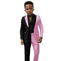 boys wedding suit 2 pcs jacket pant set black and white spliced slim fit customized tuxedo for 2T-16T Easter prom birthday gift