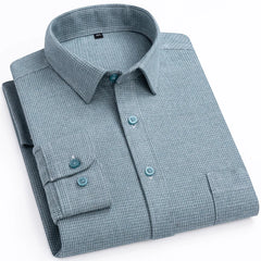 Men's Flannel Long Sleeve Premium Heavy Cotton Shirt England Style Casual Standard-fit Plaid Striped Thick Soft Brushed Shirts