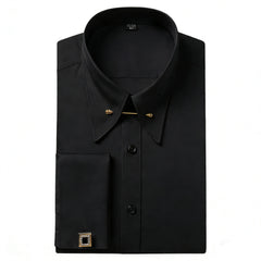 Premium Mens Pin Collar Dress Shirts Stylish French Cuff Button Male Business Formal Shirt For Party Wedding White Black