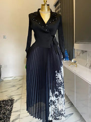 2025 Spring and Summer Vacation Two Pieces Miyake Pleated Printed Dress High-end Pleated Medium and Long Dress Women's Clothing