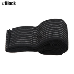 A black elastic compression bandage wrap with a textured surface for joint support.
