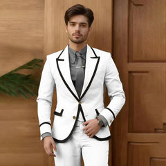 Beige Male Fashion Suit 2 Piece Set Single Breasted Jacket Pants Groomsmen Prom Blazers Outfits Slim Fit Groom Wedding Tuxedos