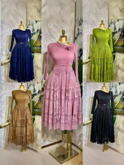 Miyake Miyake Plus Size Pleated Women's Dress Lace Corsage Slim Fit